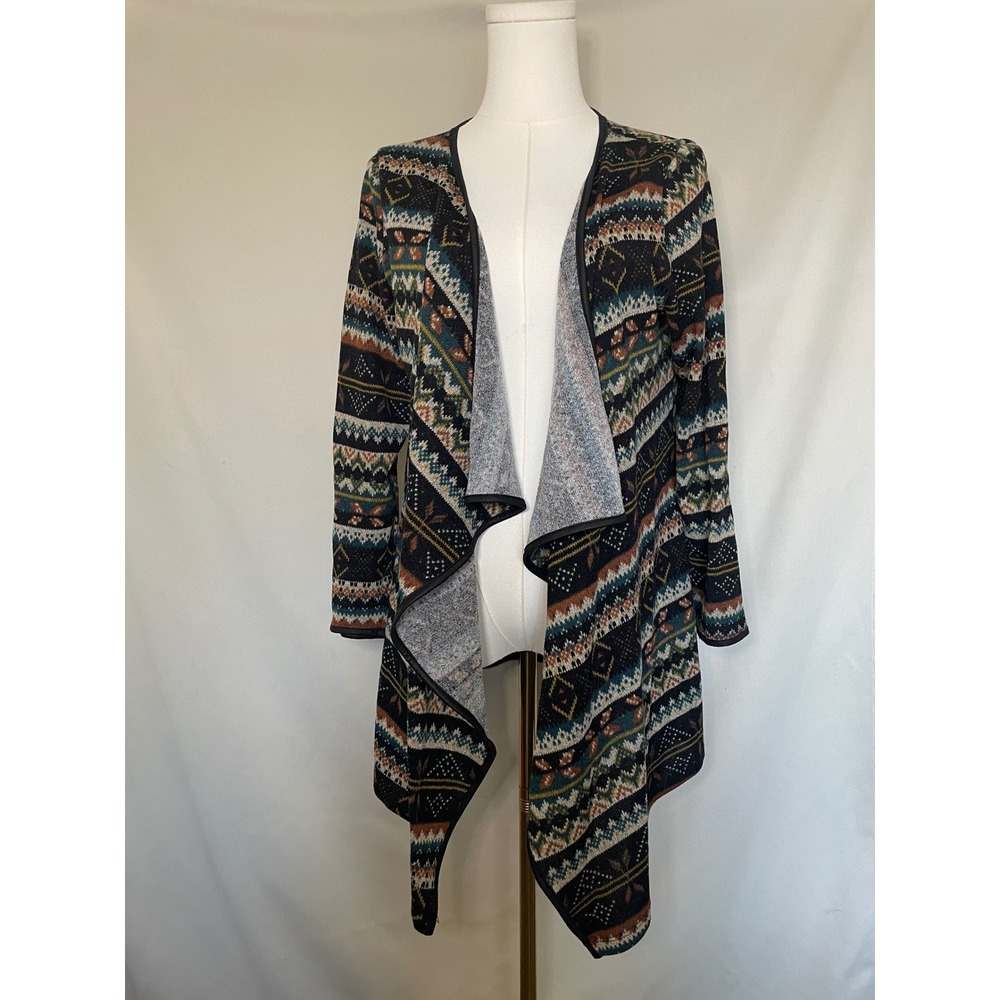 Libian XL Fair Isle Waterfall Open Front Cardigan Nordic Sweater Knit